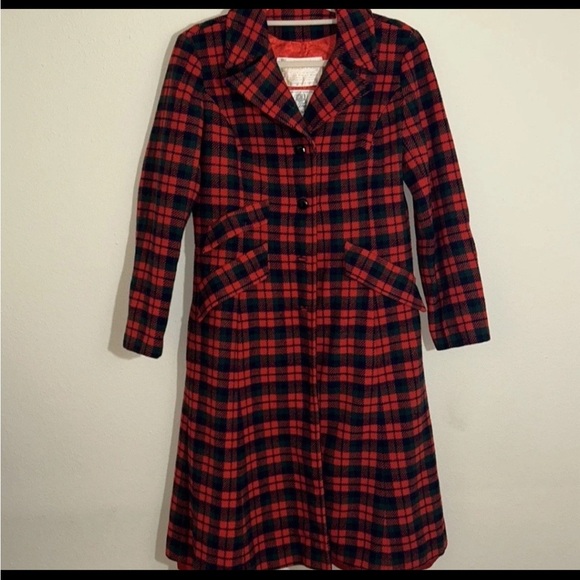 VINTAGE Pendleton Women's 1940's Tartan Plaid Wool Peacoat Overcoat - Picture 2 of 8